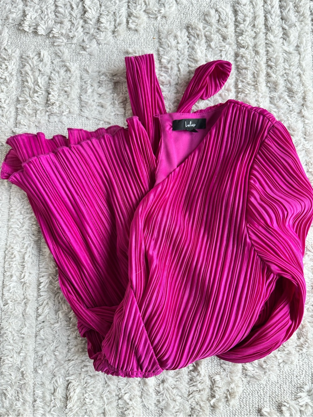 Lulu's Vibrant Fuchsia Pleated Wrap Romper